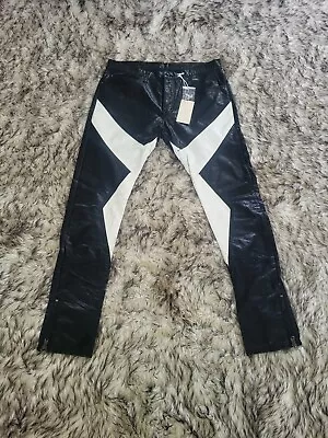 Mnml Faux Black Leather W/White Zig Zag & Zipper Leg Pants Mens 33 • $50