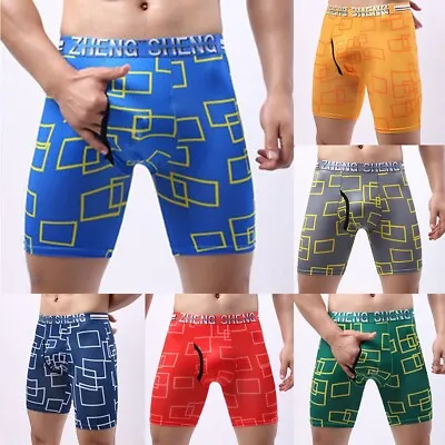 $7.75 • Buy Men Ice Silk Boxer Trunk Sport Shorts Underwear Briefs Long Leg Print Underpants
