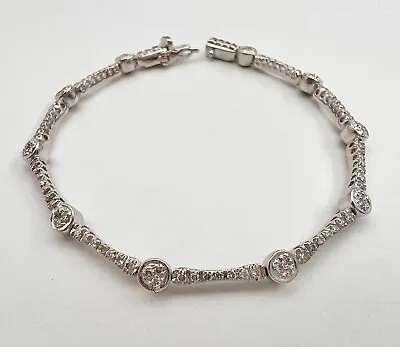 Designer 18k White Gold Natural Diamond Pave Set Tennis Bracelet 6.75  • $1595