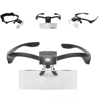 Headband Magnifier With 5 Lens LED Lamp Eye Glass Clip On Flip Loupe Magnifying • $10.90