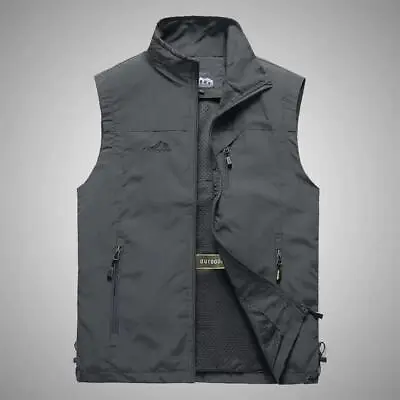 Mens With Pockets Zipper Vest Men Casual Sleeveless Sport Tops Mesh Lining • $19.99