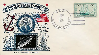 Military Naval Event Cover Uss Mindoro Cve-120 1950 Multi-color Thermal Cachet • $3.50