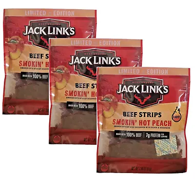 Jack Links 100% Beef Strips SMOKIN HOT PEACH Spicy Jerky 3-2.85oz LIMIT NOV 2024 • £23.03