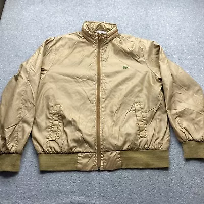 Vintage Lacoste Club Jacket Men's Medium Full Zip Beige Nylon Windbreaker Hooded • $24.99