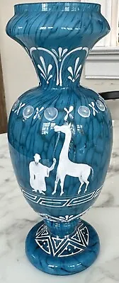19th Century Mary Gregory Or Stourbridge Style Glass Vase 1blue Swirl Gold Trim • $40