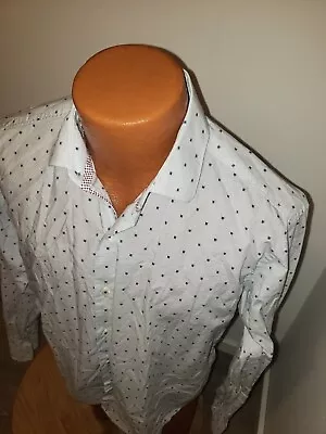 (Medium) Mens Bugatchi Dress Shirt White Geometric Polka Dot Flip Cuff Nordstrom • $6