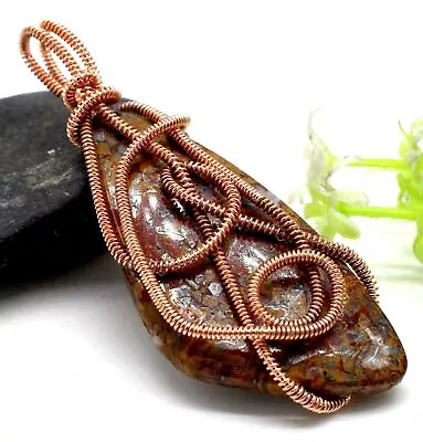 Wire Wrapped Morrocan Seam Agate Gemstone Jewelry Wire Wrap Pendant Size-2.20'' • $11.05