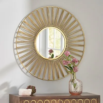 Ximen Modern Glam Handcrafted Round Sun Wall Mirror Gold • $63.47