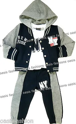 Baby Toddler Kids Boy's 3 Piece NY Hooded Track/Jog Suit 6 Months To 8 Years  • £14.99