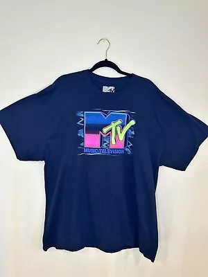 Mtv Retro 90's Mens T-shirt Short Sleeve Regular Neon Electric Blue Tee Nwt • $14.75