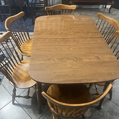 Set Of 6 ETHAN ALLEN Heirloom Nutmeg Maple Spindle Back Dining Chairs Plus Table • $1007.99