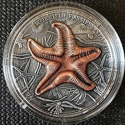 Niue 2019  World Of Fossil  STARFISH   2 Oz Pure Silver High Relief Coin.  • $210.03
