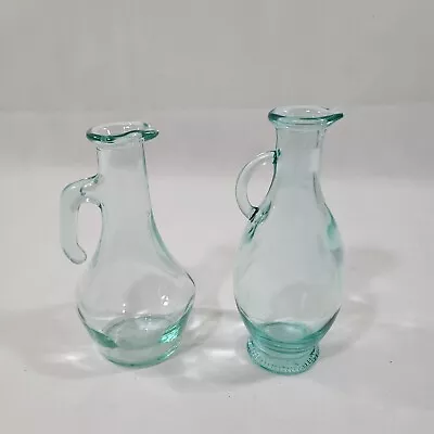 Vintage Light Green Clear Oil / Syrup Bottles Handle Spout 250 Ml • $17