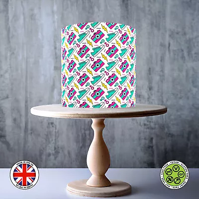 Seamless Retro 80's 90's Style Edible Cake Topper Wrap Around ICING / WAFER • £7.79