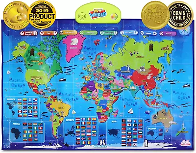 BEST LEARNING Interactive Talking World Map For Kids Educational Geography Game • £64.54