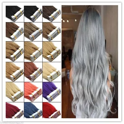 Blonde Tape In Hair Extensions Skin Wefts Remy Russian Human Hair Full Head 40pc • $17.99