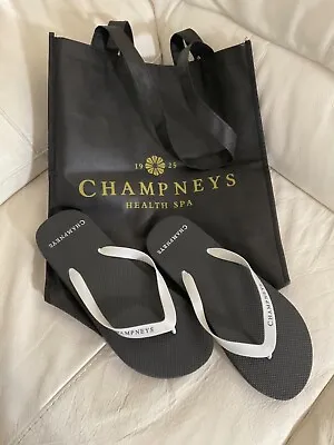 CHAMPNEYS Mens Flip Flops Casual Spa Beach Sandles Black White NEW Size L/11-12 • £10