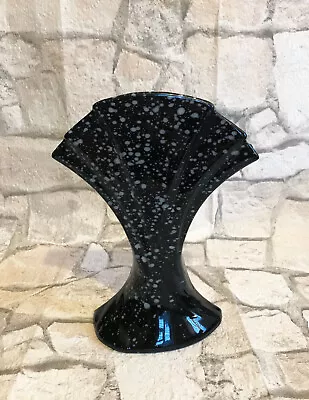 Vintage Speckled Black Ceramic Art Deco Fan Wave Wall Vase Sconce 1980s • £25
