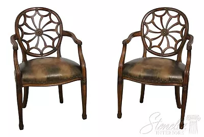 L56534EC: Pair COUNCILL CRAFTSMEN Web Back Leather Seat Armchairs • $1595