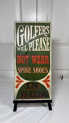 VTG 70's Funny  Golfers Will Please Not Wear Spike Shoes In Bed  Wooden Plaque • $22.95