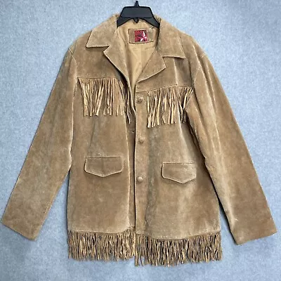 Marlboro Red Star Suede Leather Jacket Womens XXL Brown Fringed Western • $59.99