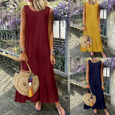 $17.69 • Buy SIZE Women Sleeveless Tiered Dress Ladies Summer Beach Party Maxi Dresses Kaftan