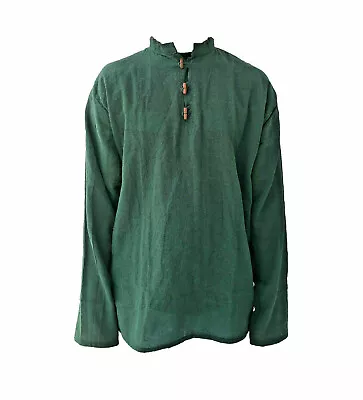 Green Men's Collarless Grandad Kurta Kurtha Shirt Full Sleeve Yoga Wear • £13.99