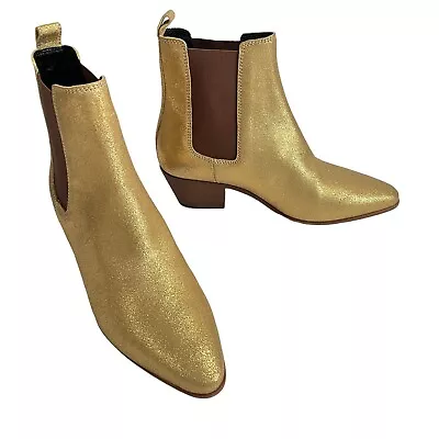 Saint Laurent Chelsea Leather Ankle Boot Gold Metallic Size 34 US 4 • $300