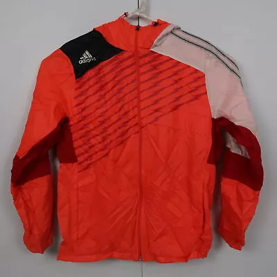 $24.48 • Buy Adidas Mens Jacket Size M Red Zip-Up Logo Hooded Windbreaker Pockets Coat