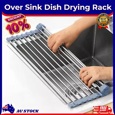 Dish Rack Drying Drainer Over Sink Plastic Rack Roll Up Foldable Kitchen • $14.99