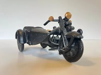 VINTAGE Cast Iron Motorcycle With Sidecar Black 8  Long • $45