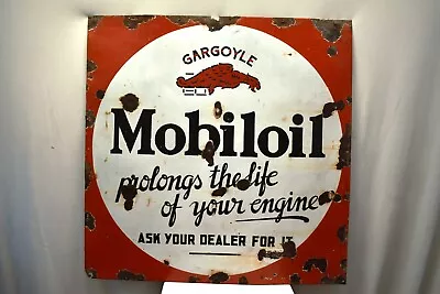 Vintage Mobil Oil Sign Board Gargoyle Porcelain Enamel Advertising Pump Display  • $1195.40