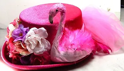 Hat Outstanding Unique Flamingo Pink Flowers And Tulle Bow • $23