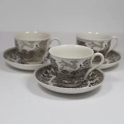 Barratts Of Staffordshire Elizabethan Brown Pottery 3 Vintage Cups & Saucers • £14.99