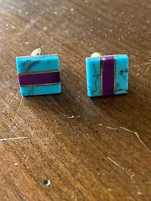 Vintage Turquoise Cufflinks Sterling Silver 925 TN-45 Mexico Square • $84.02