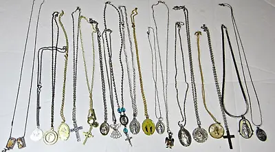 LOT VTG 19 RELIGIOUS NECKLACES MEDAL SAINT Anthony MARY CROSS PRAYING HAND ANGEL • $13.19