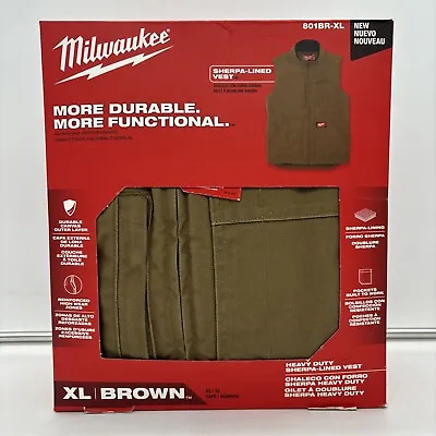 Milwaukee Mens XLarge Brown Heavy Duty Sherpa Lined Vest With 5 Pockets 801BR-XL • $67.49