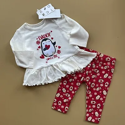 Super Cute Newborn Baby Girls Daddy Christmas Outfit Top & Leggings BNWT • £5.95