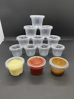 Clear Plastic Chutney Cups Lids Sauce Pots Deli Dessert Condiment Reusable • £7.39