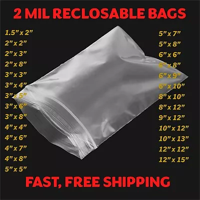 Clear 2 Mil Zip Seal Bags Poly Plastic Reclosable Top Lock Zipper 2mil Baggies • $7.09