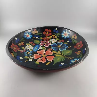 VTG Mexican Batea Folk Art Wooden Hand Painted Carved Floral 13” Round Tray • $7