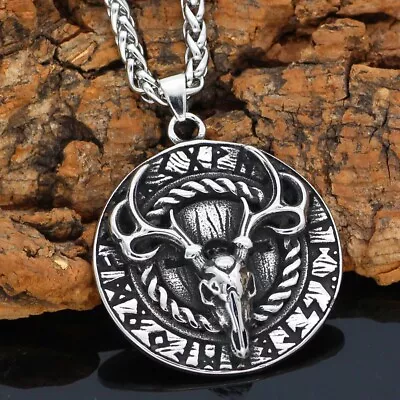 Deer Runes Viking Necklace - Stainless Steel | Norse Pendant | Viking Jewelry • $21.99