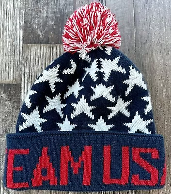 Olympic Team USA Cuffed Knit Hat Pom Beanie Adult Unisex Stars Blue Red NEW • $13.99