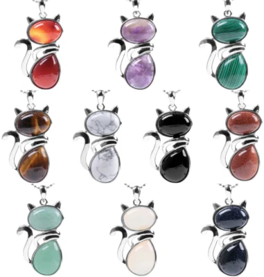£4.89 • Buy Cat Pendant Necklace Gift Stone Jewellery Vintage Style Ladies Silver Gemstone