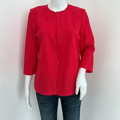 Misook Women's Jacket Size Petite S Coral Red Textured Long Sleeve • $33.99