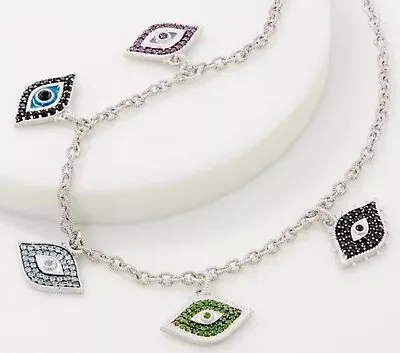 Judith Ripka  Multi-gemstone Evil Eye Charm Sterling Silver Necklace Nwt $480 • $279.90