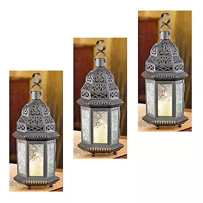 3 Pc Lot Etched Glass Moroccan Candle Lantern Door Latch Easy Access 10  Tall • $75