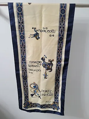 Celtic Renaissance Designs Rectangle Scarf Cream & Blue Trinity Knot Design • $14.99