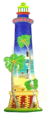 $39.88 • Buy Coastal Lighthouse Beach Scene Haitian Metal Art  Decor