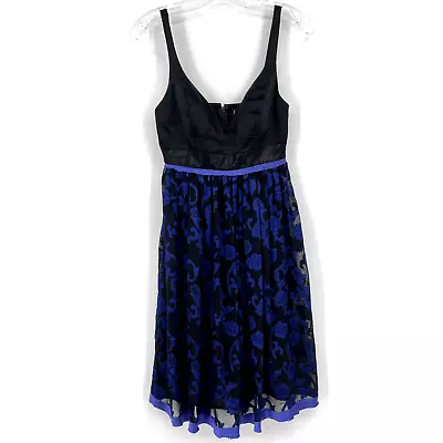 Nicole Miller Collection Womens 0 Silk Blend Blue Scroll Overlay Dress Cocktail • $22.39